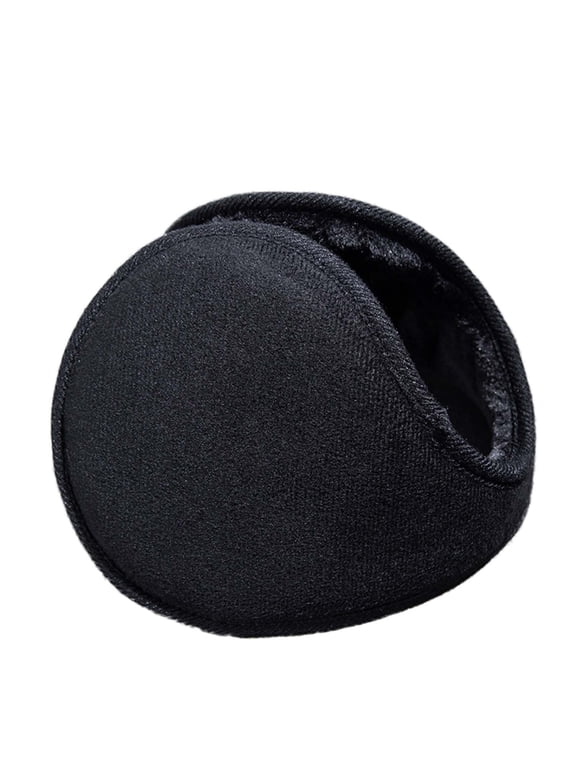 Man's Winter Earmuffs Foldable Solid Color Polar Fleece Ear Warmer Winter Keep Warm Behind-The-Head Earmuff Black