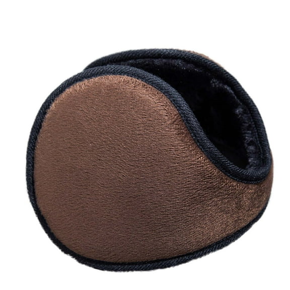 Lovskoo Man's Winter Earmuffs Foldable Solid Color Polar Fleece Ear Warmer Winter Keep Warm Behind-The-Head Earmuff Coffee