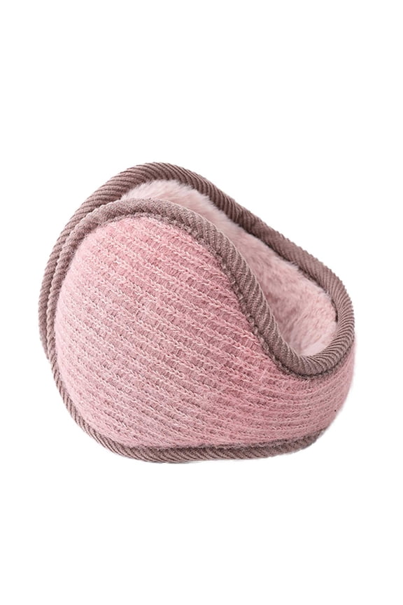 Man's Winter Knit Earmuffs Foldable Solid Color Polar Fleece Ear Warmer Keep Warm Foldable Behind-The-Head Earmuff Pink