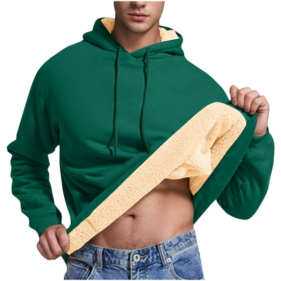 Lovskoo Men Hoodies Casual Fleece Sherpa Lined Fashion Solid Pullover Tops Long Sleeve Hoodie Sweatshirts Green