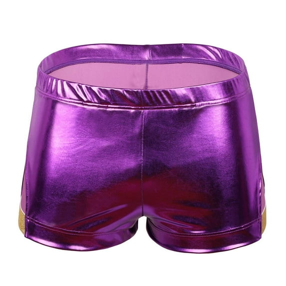 Lovskoo Men's 2024 Shinny Underwear Boxer Briefs Casual Solid Breathable Low Waist Buttock Lift Underpants Boxers Shorts Purple XL