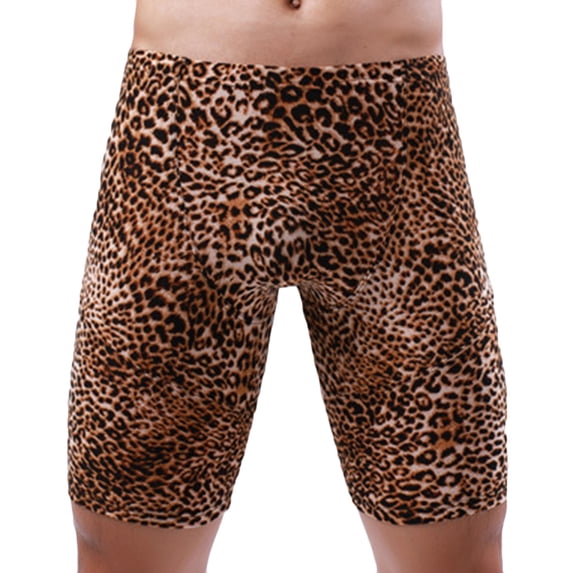 Lovskoo Men's 2024 Underwear Boxer Briefs Flat Shorts Leopard Print Middle Waist Knickers Briefs Yellow M