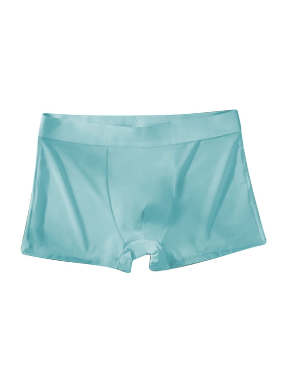 Men's Underwear Boxer Briefs Ice Silk Thin Style Seamless Soft Trunks Business Breathable Summer Comfortable Boxers Underpants Light Blue L