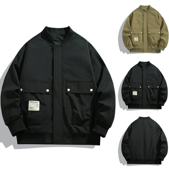 Lovskoo Men's Bomber Jacket Active Casual Waterproof Windbreaker Rain Coat Outdoor Sportswear Turtleneck Trench Middle-Aged Business Jacket Black