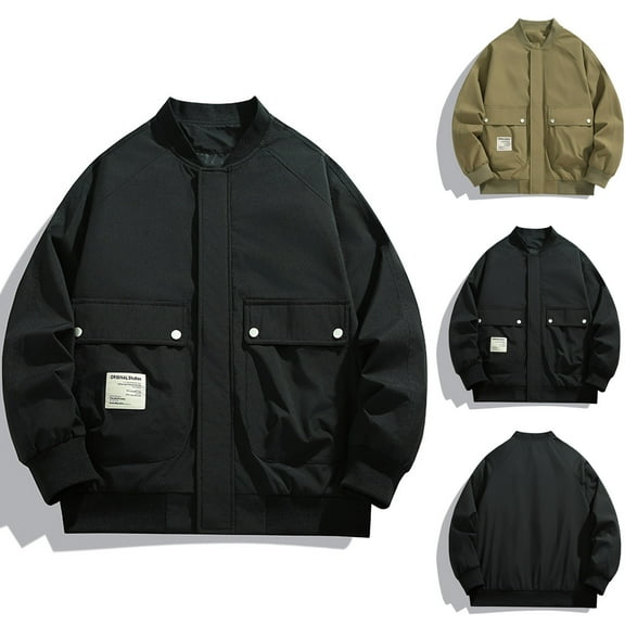 Lovskoo Men's Bomber Jacket Active Casual Waterproof Windbreaker Rain Coat Outdoor Sportswear Turtleneck Trench Middle-Aged Business Jacket Khaki