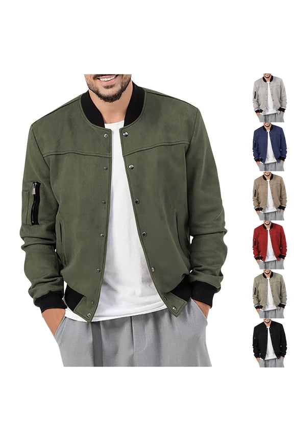 Men's Bomber Jacket Pullover Outerwear Stand Collar Elastic Solid Color Full Zip Outerwear Flight Jacket Red