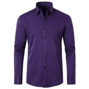 Lovskoo Men's Business Dress Shirts Casual Fashion Long Sleeve Turn-Down Collar Button Shirt Blouse Purple