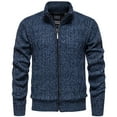 thumbnail image 1 of Lovskoo Men's Cardigan Sweaters Casual Solid Color Winter Warm Fleece Lined Full Zip Sweaters Knitted Cardigan with Pockets Dark Blue, 1 of 4