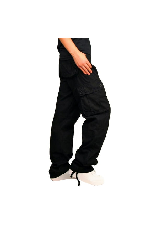 Men's Cargo Jeans Camouflage Pants Solid Multi-Pocket Washed Outdoor Casual Combat Work Pants Trousers Black