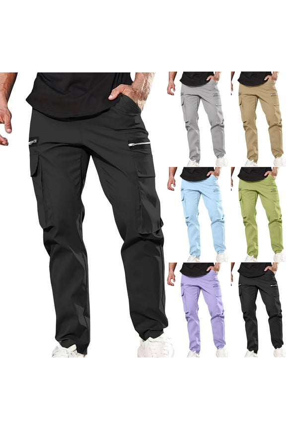 Men's Cargo Pants Casual Multiple Pockets Outdoor Straight Leg Fitness Pants Trousers Khaki