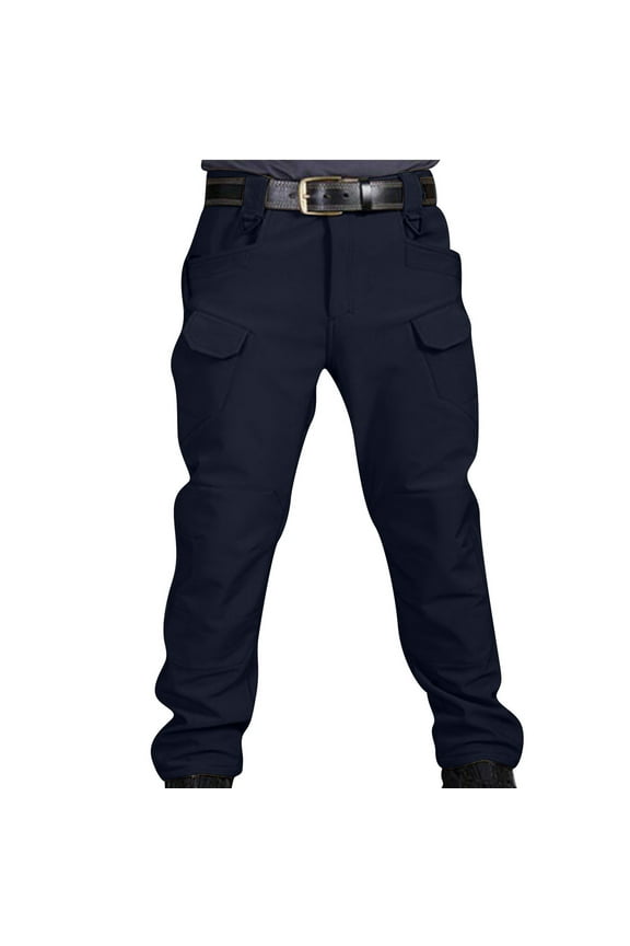 Men's Cargo Pants Waterproof Hiking Cargo Pants Fleece Lined Winter Warm Outdoor Work Pants Navy