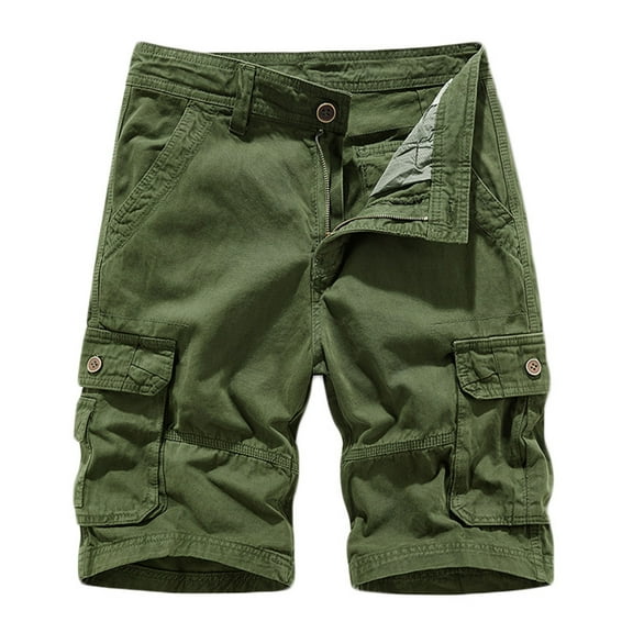 Lovskoo Men's Cargo Shorts Solid Color Plus Size Sports Leisure Multi-Pockets Relaxed Summer 2024 Beach Shorts Olive Green 3XL