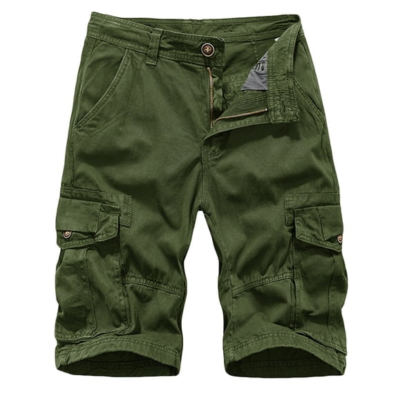 Lovskoo Men's Cargo Shorts Solid Color Sports Leisure Multi-Pockets Relaxed Summer Beach Shorts Olive Green 3XL