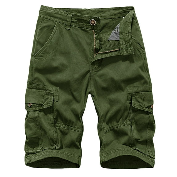 Lovskoo Men's Cargo Shorts Solid Color Sports Leisure Multi-Pockets Relaxed Summer 2024 Beach Shorts Olive Green XL