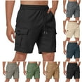 thumbnail image 1 of Lovskoo Men's Casual Cargo Shorts Elastic Waist Solid Knee Length Cargo with Pocket Straight Shorts Shorts Khaki, 1 of 7
