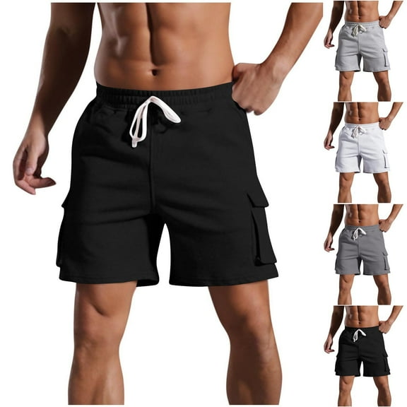 Lovskoo Men's Casual Cargo Shorts Fashion Solid Shorts with Pocket Elastic Waist Short Shorts Dark Gray