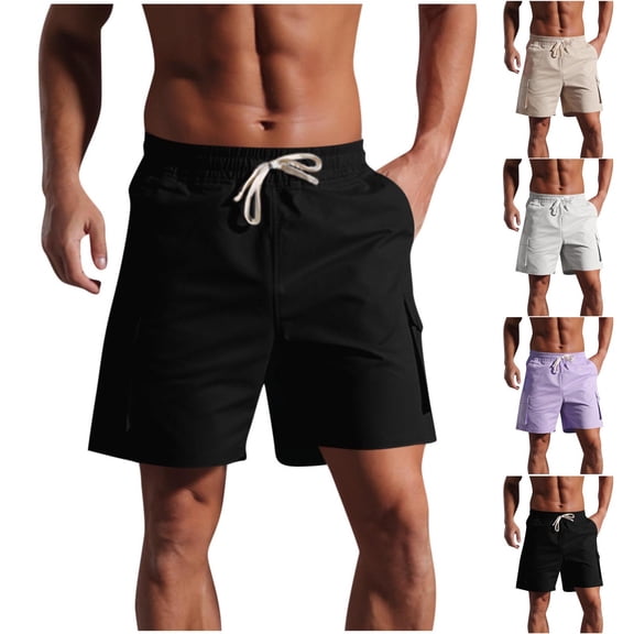Lovskoo Men's Casual Cargo Shorts Fashion Solid Shorts with Pocket Elastic Waist Short Shorts Khaki