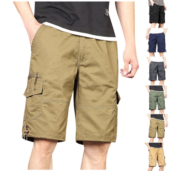 Lovskoo Men's Casual Cargo Shorts Multiple Pockets Cotton Button Zipper Outdoor Shorts Knee Length Sports Workout Shorts Navy
