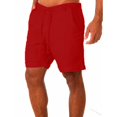 thumbnail image 1 of Lovskoo Men's Casual Cotton Linen Shorts Drawstring Comfortable Breathable Elastic Waist Summer 2024 Trendy Pocket Beach Shorts Red L, 1 of 1