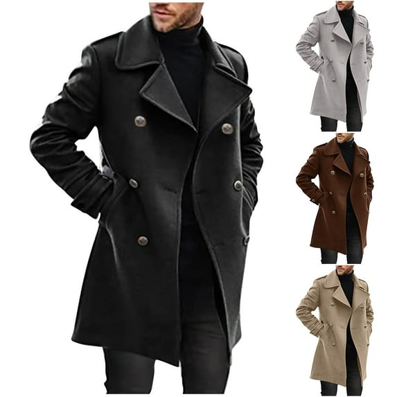 Lovskoo Men's Classic Notched Collar Double Breasted Wool Blend Pea Coat Long Sleeve Keep Warm Windbreaker Coat Gray