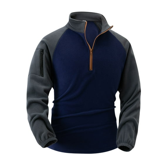 Lovskoo Long Sleeve Shrits for Men Stand Collar Polar Fleece Vintage Sweatshirt Casual Half Zipper Pullover Fashion Color Block Sweatshirts A-Navy