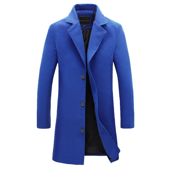 Lovskoo Mens Long Sleeve Wool Blend Trench Coat Notch Lapel Casual Outwear Pea Coats Winter Overcoat Blue