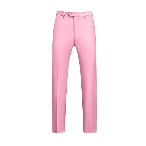 Lovskoo Men's Dress Panst Flat Front Straight Leg Solid Color Pocket Casual Suit Button Pants Pink