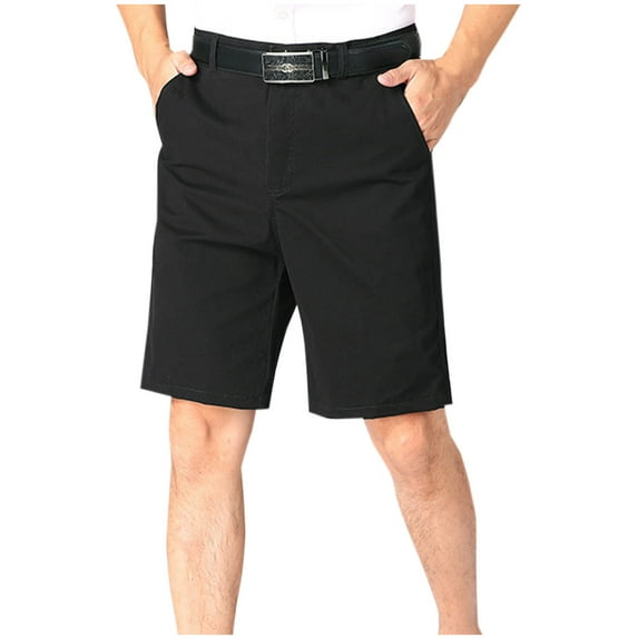 Lovskoo Men's Dress Shorts Flat Front Solid Color High Waist Knee Length Pants Business Suit Pants Straight Leg Shorts Black