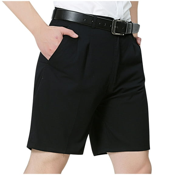 Lovskoo Men's Dress Shorts Flat Front Solid Color High Waist Knee Length Pants Business Suit Pants Straight Leg Shorts Black