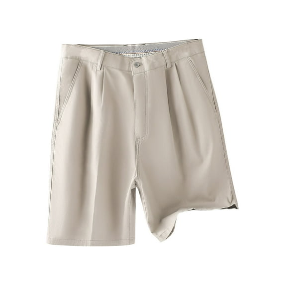 Lovskoo Men's Dress Shorts Flat Front Solid Color High Waist Knee Length Pants Business Suit Pants Straight Leg Shorts Light Gray