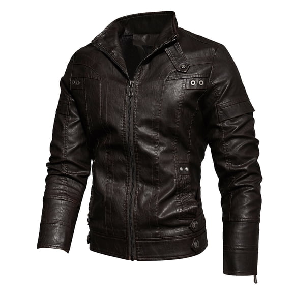 Lovskoo Men's Faux Leather Motorcycle Jacket Casual Fashion Motorcycle Leather Winter Racing Suit Top Zipper Stand-Up Collar Jacket Coats S-3Xl Coffee