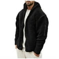 thumbnail image 1 of Lovskoo Men's Fuzzy Fleece Winter Coat Solid Color Plush Pocket Zipper Long Sleeve Hooded Casual Jackets Black, 1 of 9
