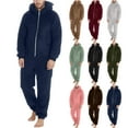 thumbnail image 1 of Lovskoo Men's Hooded Onesie Pajamas Romper Fuzzy Fleece Zip Up Jumpsuit Long Sleeve Fall Winter Warm Long Pants One Piece Sleepwear Olive Green 2XL, 1 of 5