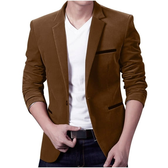 Lovskoo Men's Vintage Casual Work Wear Corduroy Suit Blazer Jacket Solid Color Sport Coat Coffee
