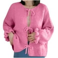 thumbnail image 1 of Lovskoo Women's Bow Tie Front Cardigan Sweaters Chunky Knit Ruffled Long Sleeve Trendy Fall Winter Jacket Coats Hot Pink, 1 of 6