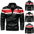 thumbnail image 1 of Lovskoo Men's Leather Jacket Turn-Down Casual Collar Zipper Patchwork Long Sleeve Outwear Jacket Motorcycle Jacket Black, 1 of 8