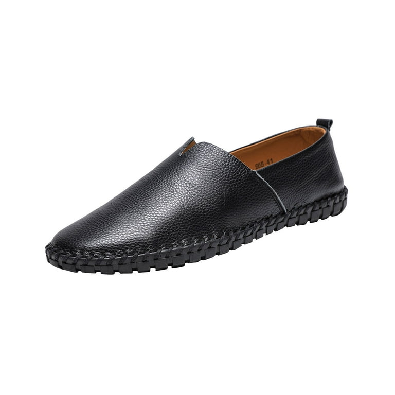 Lovskoo Men's Leather Loafer Shoes Oversized Casual Slip On Soft Walking  Driving Shoes Black 