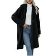 thumbnail image 1 of Lovskoo Winter Coats for Women Solid Fuzzy Fleece Coats Long Sleeve Lapel Pockets Fleece Long Jacket Casual Trendy Outerwear Black, 1 of 9