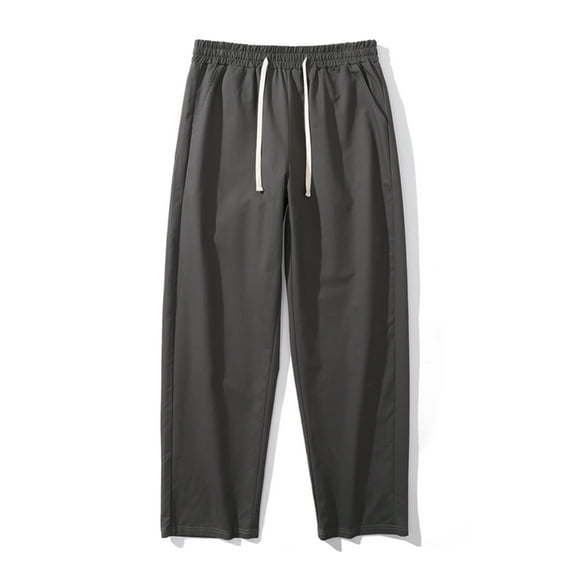 Lovskoo Men's Pants Casual Trendy Solid Color Straight Leg Pants Drawstring Elastic Waist Pants Dark Gray