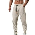 thumbnail image 1 of Lovskoo Men's Pants Solid Color Trendy Casual Plicing Drawstring Cuffed Pants Sports Fitness Pants Beige, 1 of 4
