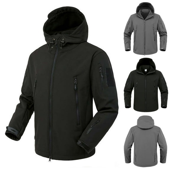 Lovskoo Men's Rain Jacket Hooded Sport Casual Waterproof Winter Fleece Warm Jacket Hiking Wear Outdoor Sportswear Windbreaker Black