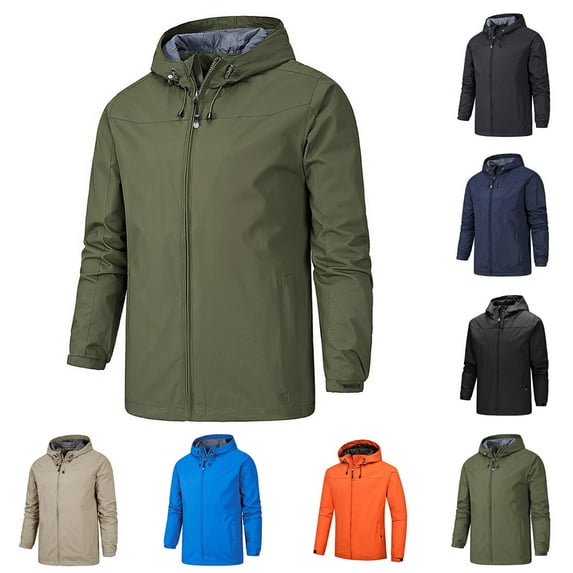 Lovskoo Men's Rain Jacket Trenchcoat Casual Waterproof Thin Windbreaker Slim Fitting Zipper Pocket Long Sleeve Hooded Sun Protection Outerwear Outdoor Sprinter Jacket Coat Sky Blue