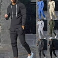 thumbnail image 1 of Lovskoo Men's Track Suits 2 Piece Set Hooded Solid Color T-Shirt Set Sports Long Sleeve Hooded Casual Outwear & Jackets Sets Dark Gray, 1 of 7