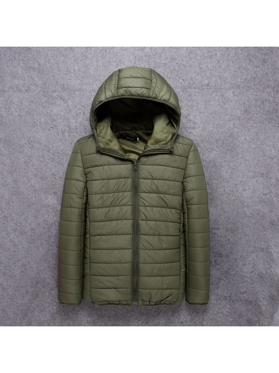 Men's Water-Resistant Puffer Jacket Lightweight Long-Sleeve Hooded Packable Light Weight Short Down Jacket M-5Xl Olive Green