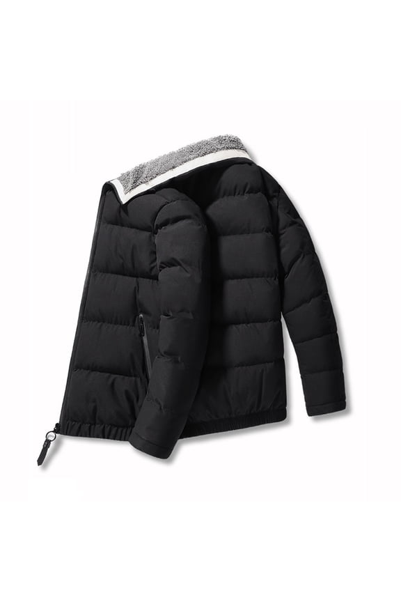 Men's Winter Clothes Down Cotton Clothes Men Solid Color Short Jacket Standing Collar Cotton Clothes Black
