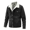 thumbnail image 1 of Lovskoo Men's Winter Medium-Length Lambswool Denim Jacket Padded Warm Jacket Casual Coat Black, 1 of 8