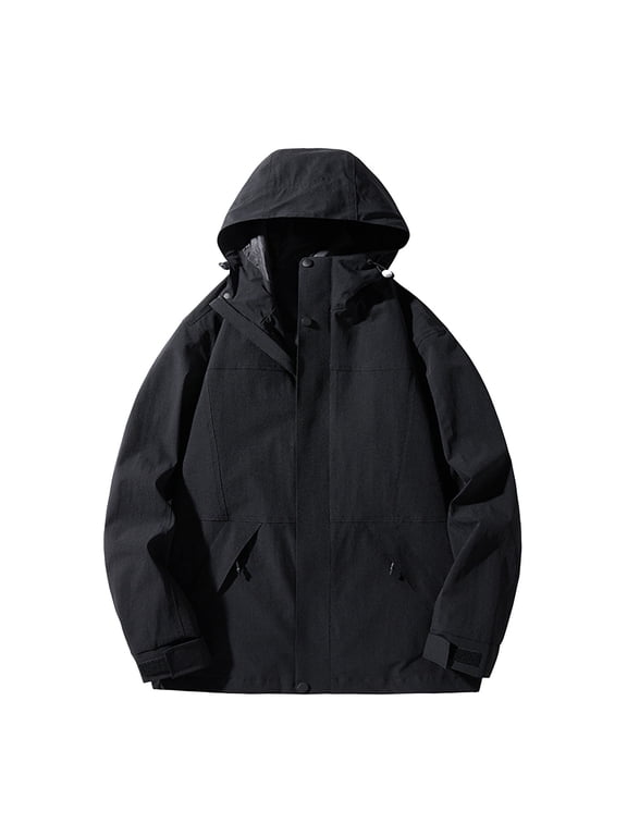 Men's and Women's Rain Jacket Hooded Technical Casual Waterproof Windbreaker for Couple Detachable Hat Water Proofing Outdoor Sprinting Outerwear Black
