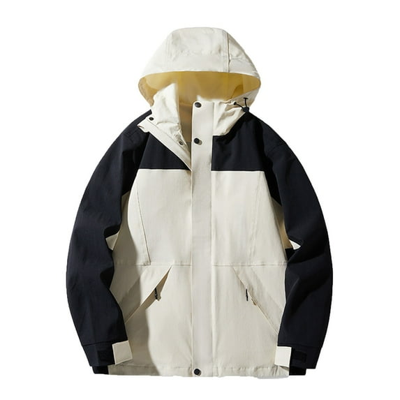 Lovskoo Men's and Women's Rain Jacket Hooded Technical Casual Waterproof Windbreaker for Couple Detachable Hat Water Proofing Outdoor Sprinting Outerwear Khaki
