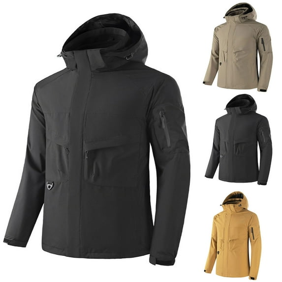 Lovskoo Men's and Women's Rain Jacket Hooded Technical Casual Waterproof Windbreaker Mountaineering Clothes Three In One Detachable Winter Fleece Jacket for Couple Black