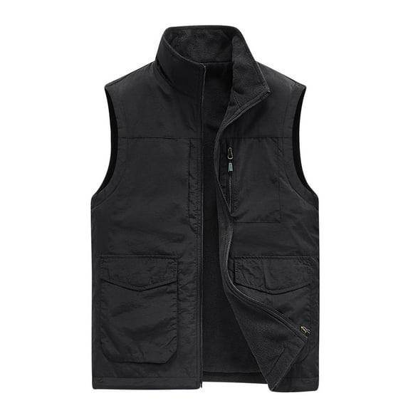 Lovskoo Men's Workout Vest Coats Tank Tops Sleeveless Thin Sports Multi-Pocket Casual Quick-Drying Loose Hiking Cargo Outdoor Jackets Black